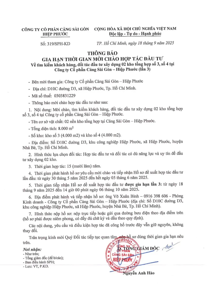 Thông báo gia hạn thời gian mời thầu