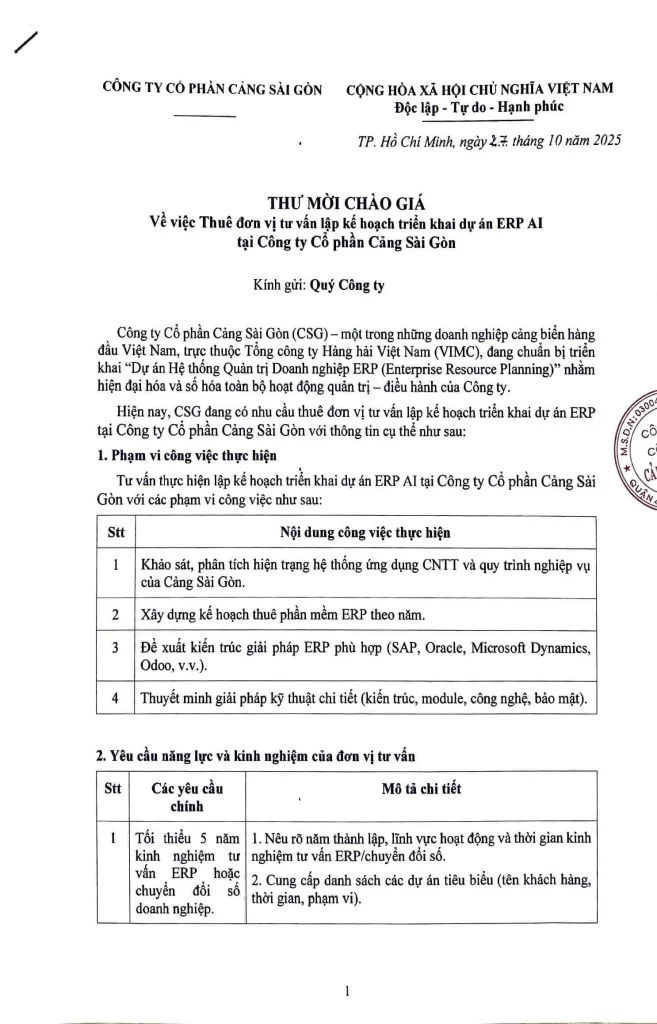 thư mời chào giá