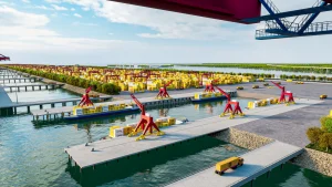 Phối cảnh dãy cầu cảng quy mô lớn của siêu cảng Cần Giờ với đầy đủ máy móc hiện đại sẽ hình thành, hứa hẹn biến vùng cù lao thành bến đỗ tấp nập cho những con tàu container khổng lồ khắp thế giới