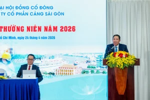 Ông Huỳnh Văn Cường - Chủ tịch Hội đồng quản trị Cảng Sài Gòn - phát biểu tại Đại hội.