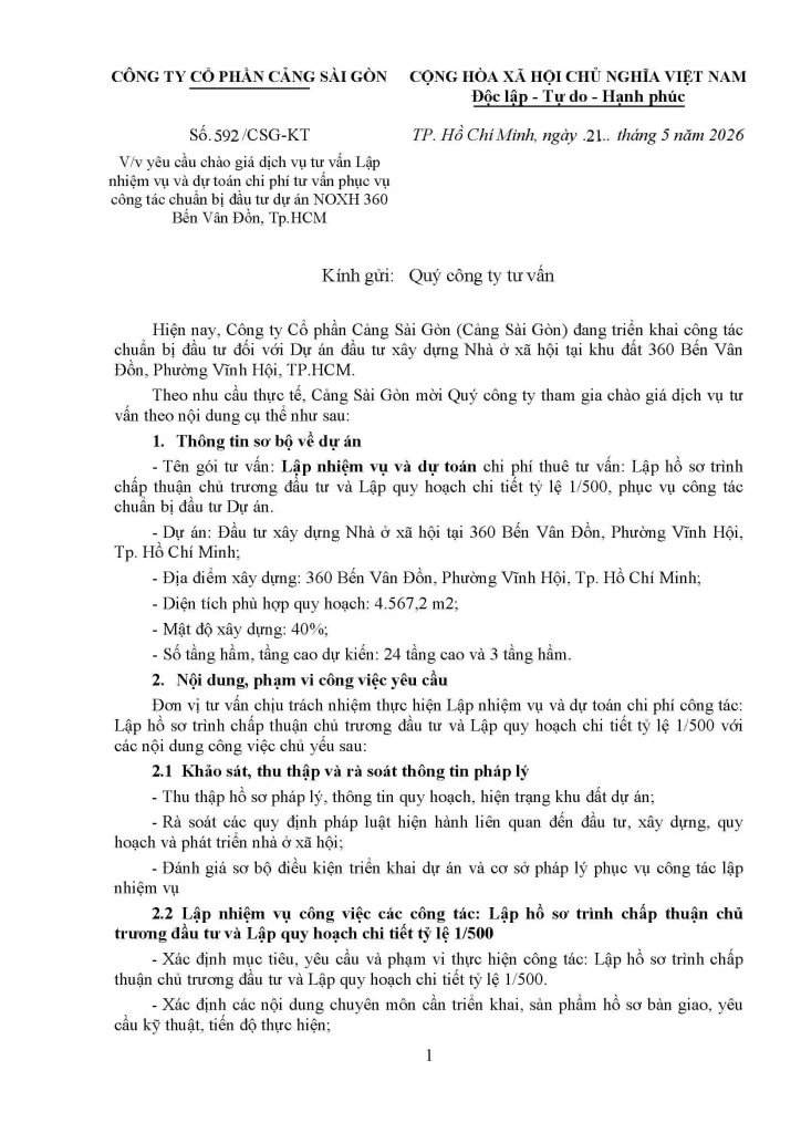 01 YCCG 592 thue tu van Lap NV DT Lap HS dau tu va QH 1.500 Du an NOXH 360 BVD Page 1