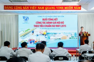 Ông Nguyễn Thanh Tuấn - Phó Trưởng phòng Phòng Tổng hợp - phát biểu tổng kết công tác đánh giá nội bộ ISO 9001:2015 tại Cảng Sài Gòn.