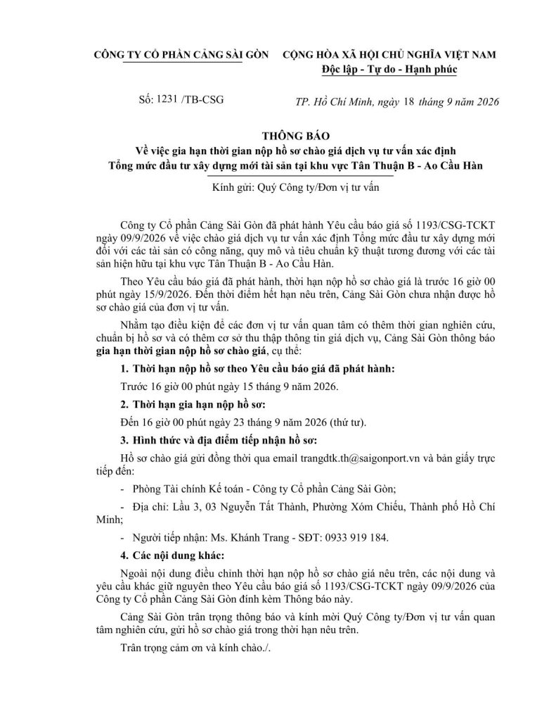1231.TBCSG 2026.08.19 TB gia han chao gia goi tu van tai khu vuc Ao Cau Han 1