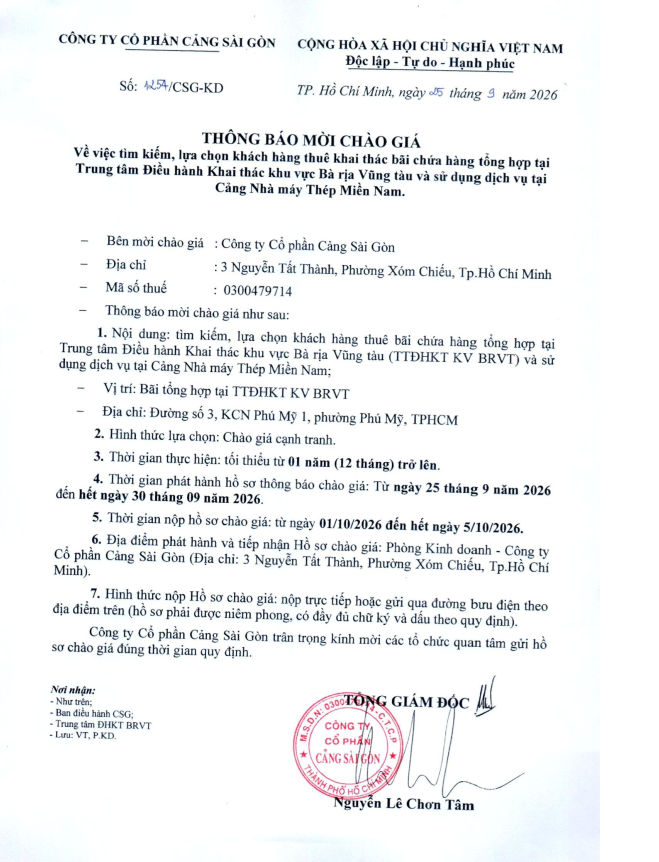 Thong bao moi chao gia lua chon khach hang thue bai chua hang tong hop tai Trung tam DHKT Ba Ria Vung Tau